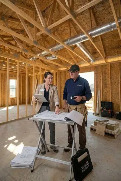 Doug meeting an architect on site for building construction report